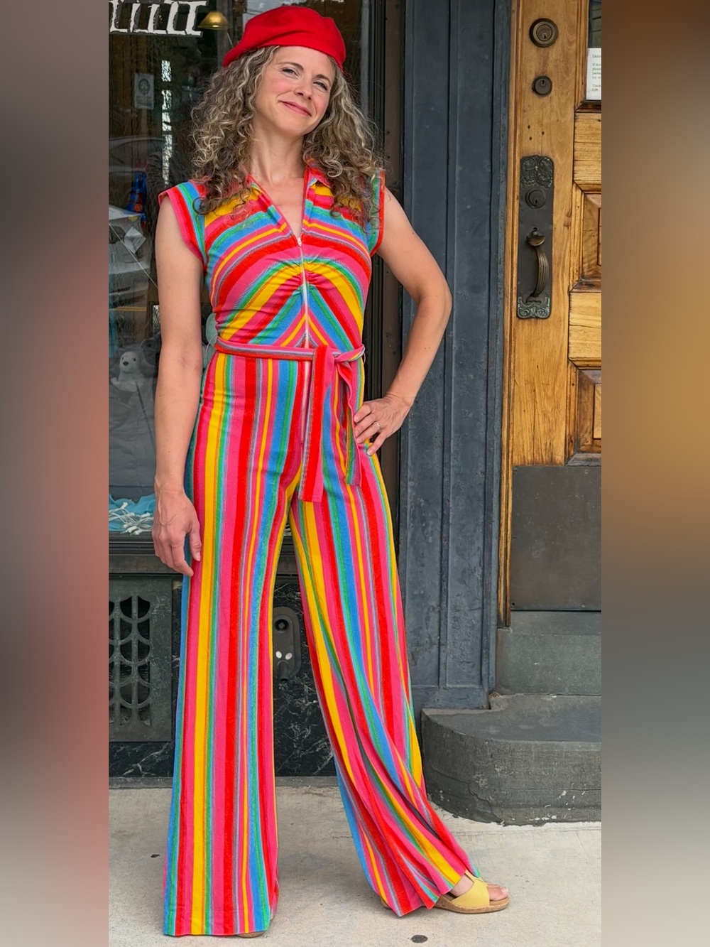 Vintage Colorful Stripe Zip-Front Women’s jumpsuit